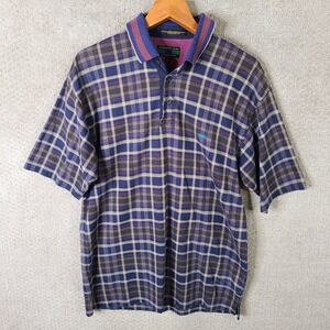 Vintage Alexander Julian Colours Shirt Mens M Blue Red‎ Plaid Polo Cotton Golf